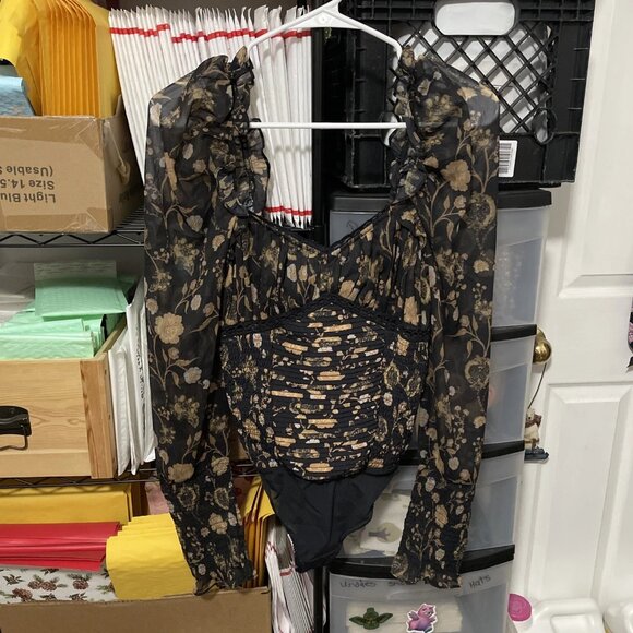 Intimately Free People Brunch Date Bodysuit, Floral, Black, Size XS - NWT - Picture 3 of 7